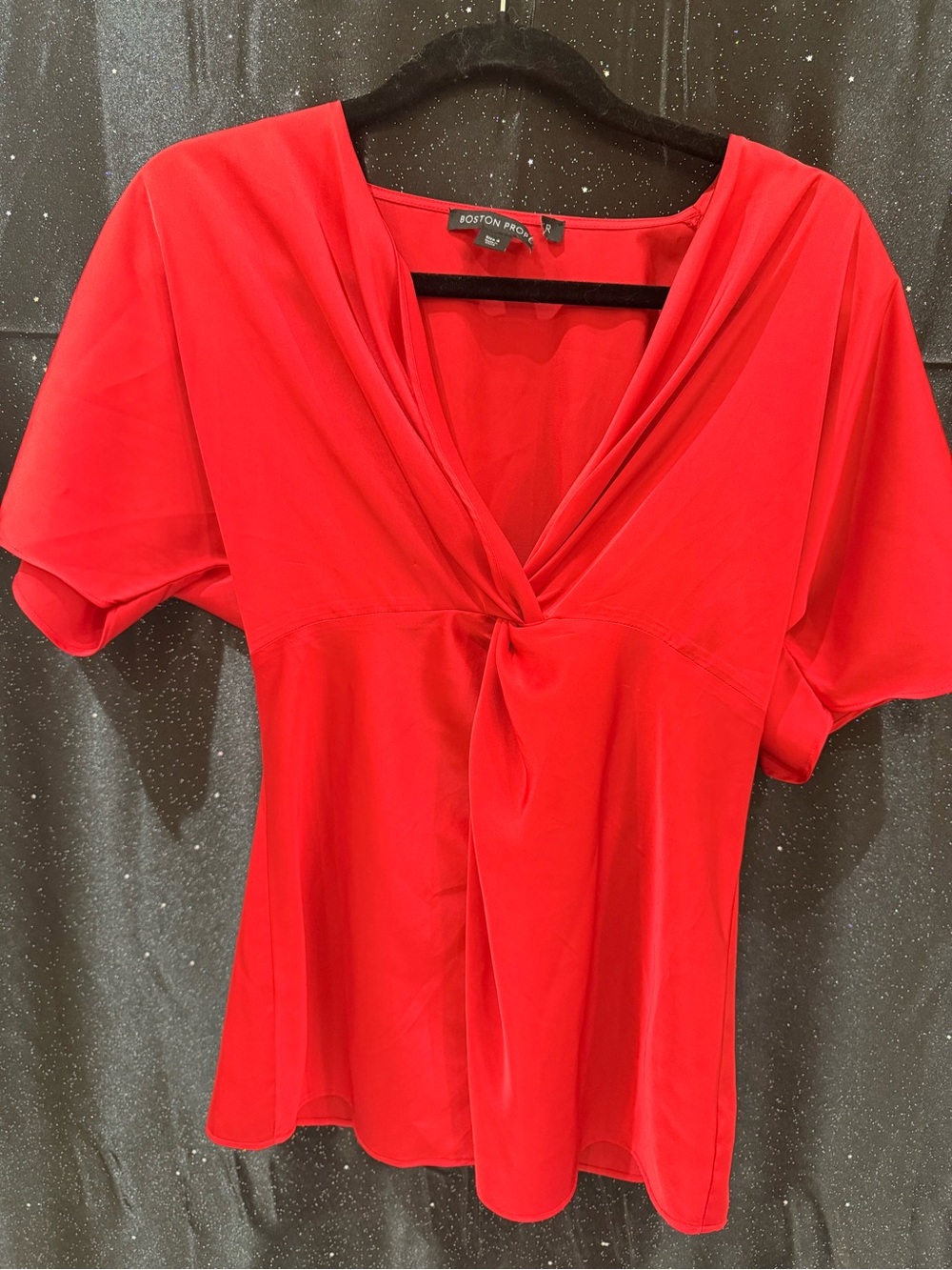 Boston Proper Bright Red Twist-Front V-Neck Blouse